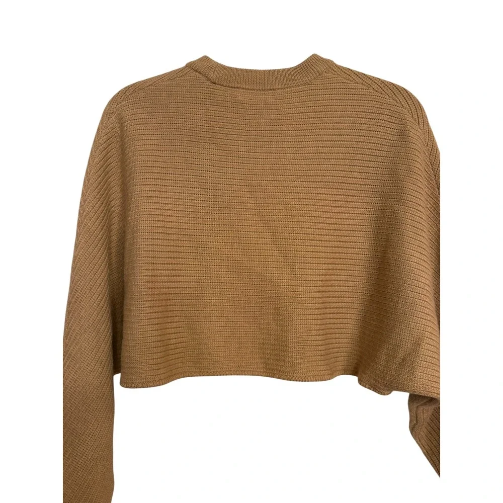 Aritzia Wilfred Free Cropped Ribbed Knit Sweater Camel Brown XS Crew Neck Boxy